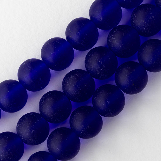 10mm Frosted Glass Rounds - Cobalt Blue - 21 beads