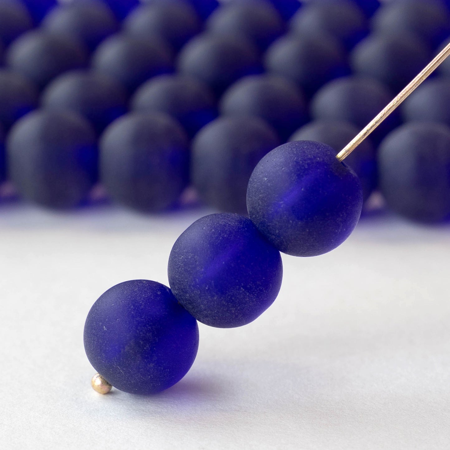 10mm Frosted Glass Rounds - Cobalt Blue - 21 beads
