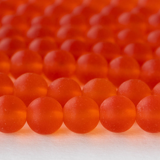 10mm Frosted Glass Round Beads - Tangerine Orange - 21 Beads