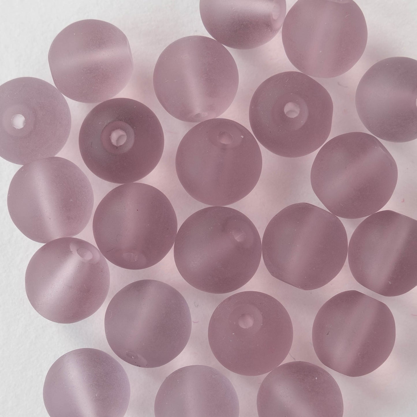 10mm Frosted Glass Rounds - Lt. Amethyst Purple - 8 Inches