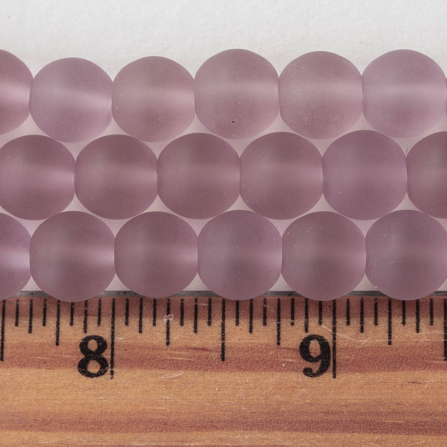 10mm Frosted Glass Rounds - Lt. Amethyst Purple - 8 Inches
