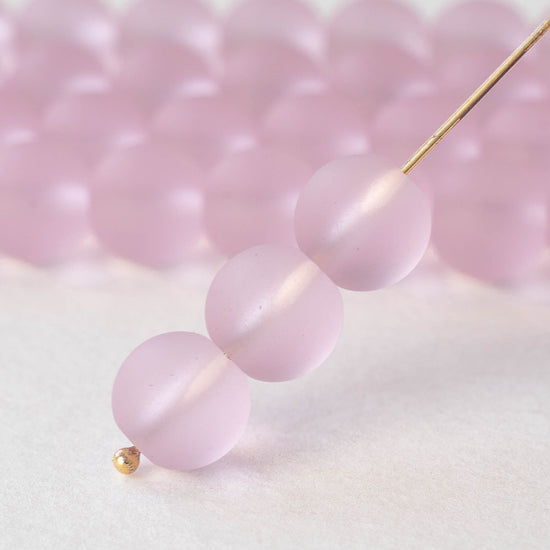 10mm Frosted Glass Rounds - Pink - 21 beads