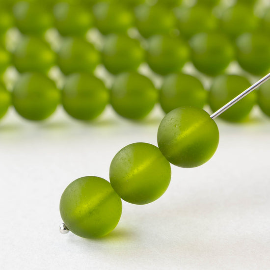 10mm Frosted Glass Rounds  - Lime Green - 21 beads