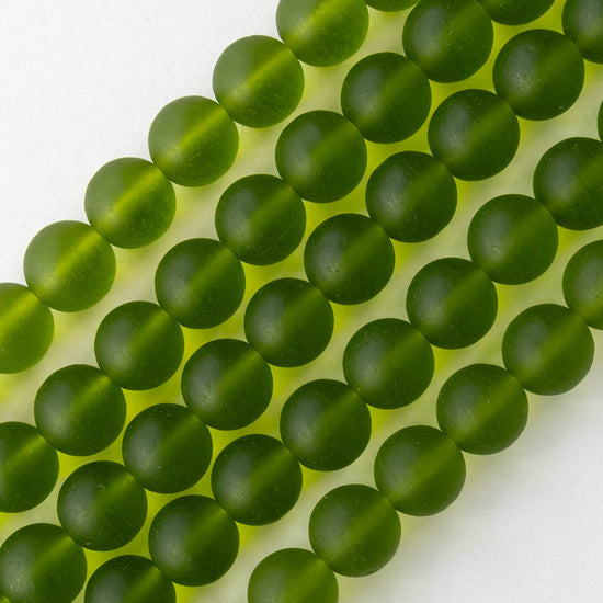 10mm Frosted Glass Rounds  - Lime Green - 21 beads