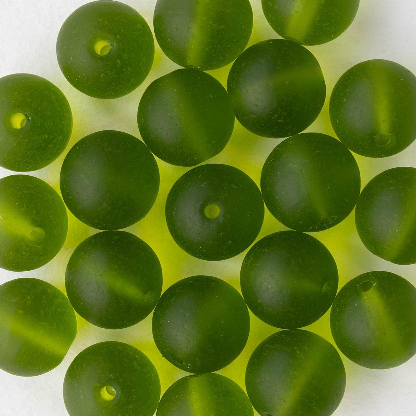 10mm Frosted Glass Rounds  - Lime Green - 21 beads