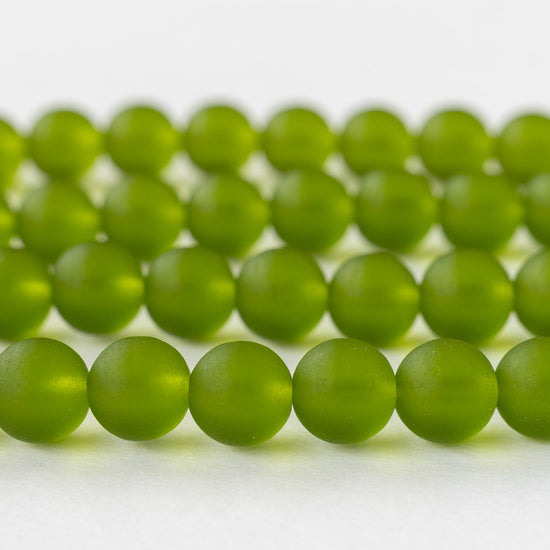 10mm Frosted Glass Rounds  - Lime Green - 21 beads