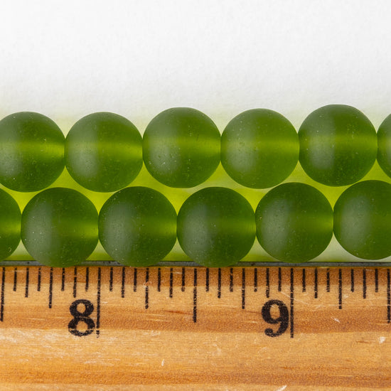 10mm Frosted Glass Rounds  - Lime Green - 21 beads