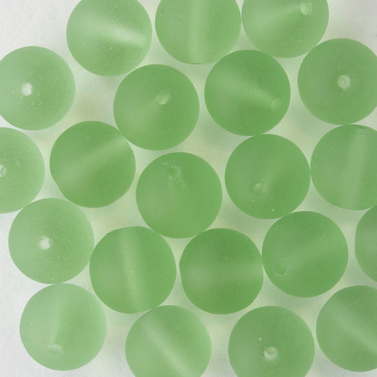10mm Frosted Glass Rounds - Peridot - 8 Inch Strand