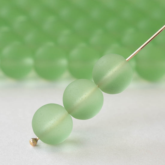 10mm Frosted Glass Rounds - Peridot - 8 Inch Strand