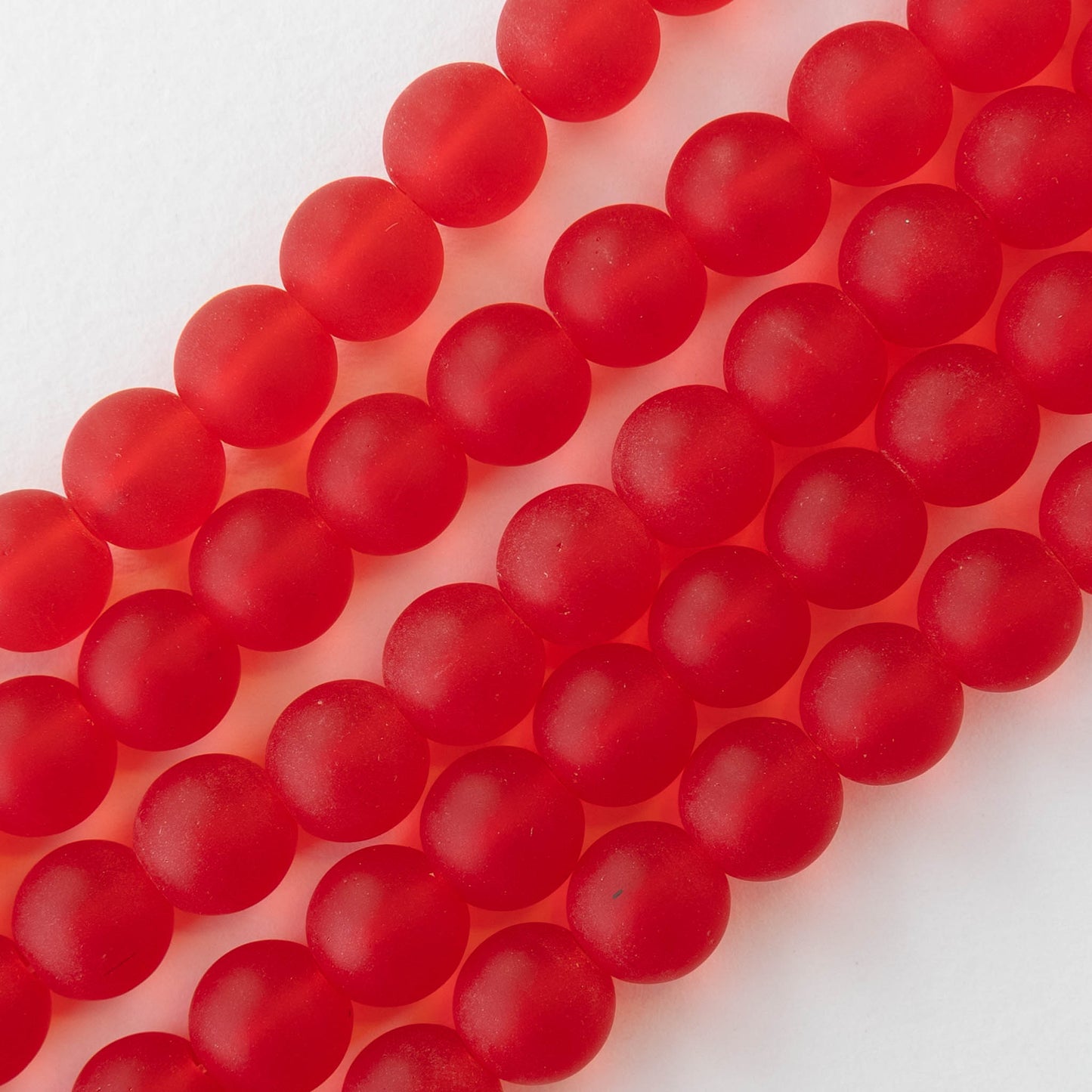 10mm Frosted Glass Rounds - Transparent Red - 21 beads