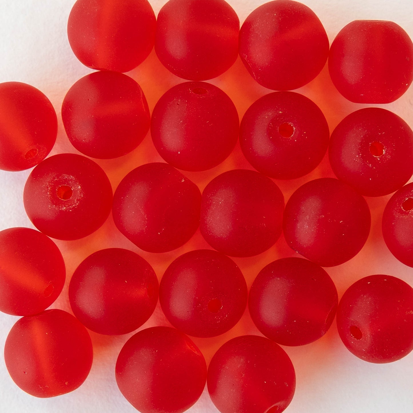 10mm Frosted Glass Rounds - Transparent Red - 21 beads