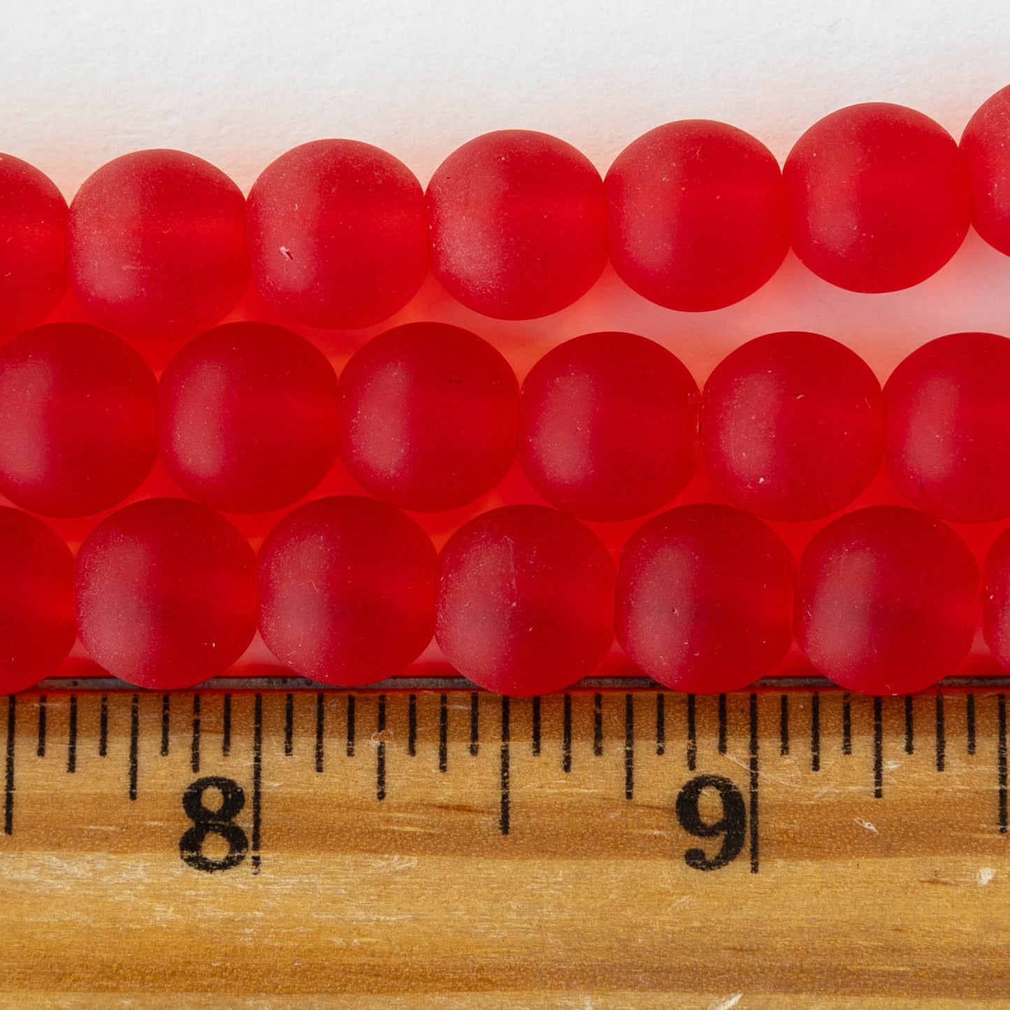10mm Frosted Glass Rounds - Transparent Red - 21 beads