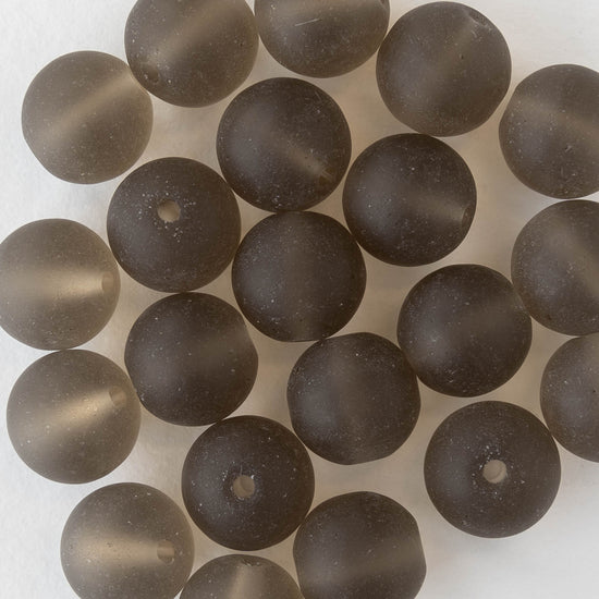 10mm Frosted Glass Rounds - Smokey Topaz - 21 beads