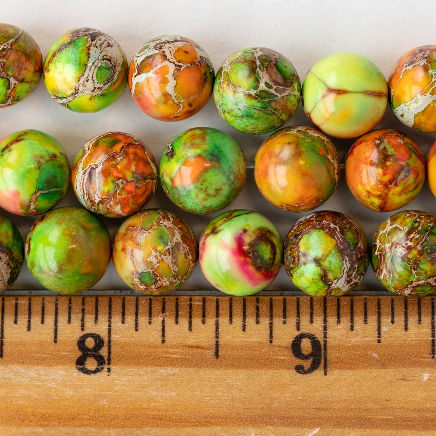 10mm Impression Jasper Round Beads - Green and Orange - 15 inch strand ~37 beads
