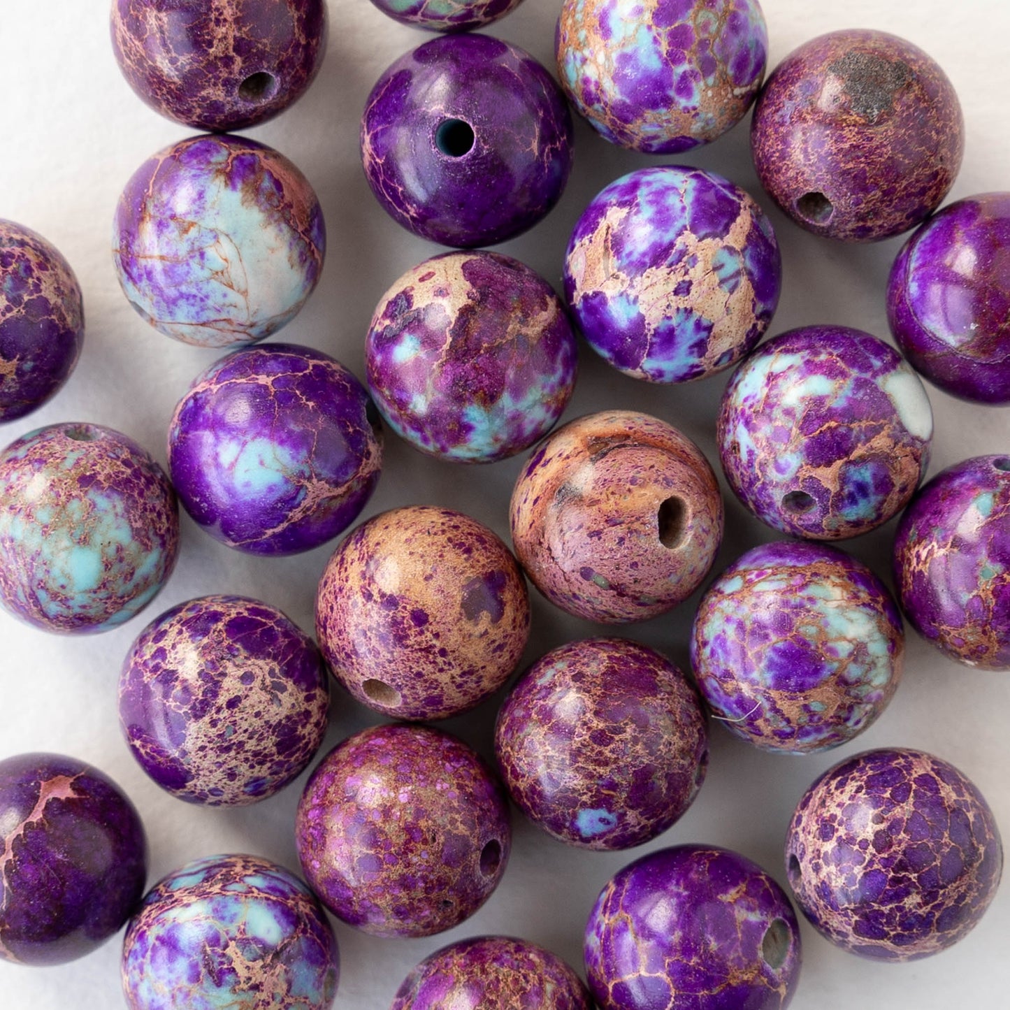 10mm Impression Jasper Round Beads - Purple and Blue Mix - 37 Beads