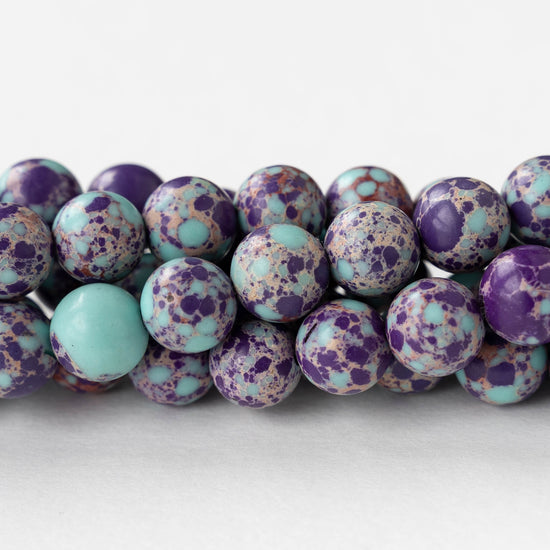 10mm Impression Jasper Round Beads - Purple and Blue - 15 inch strand ~38 beads