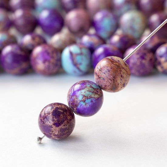 10mm Impression Jasper Round Beads - Purple and Blue Mix - 37 Beads