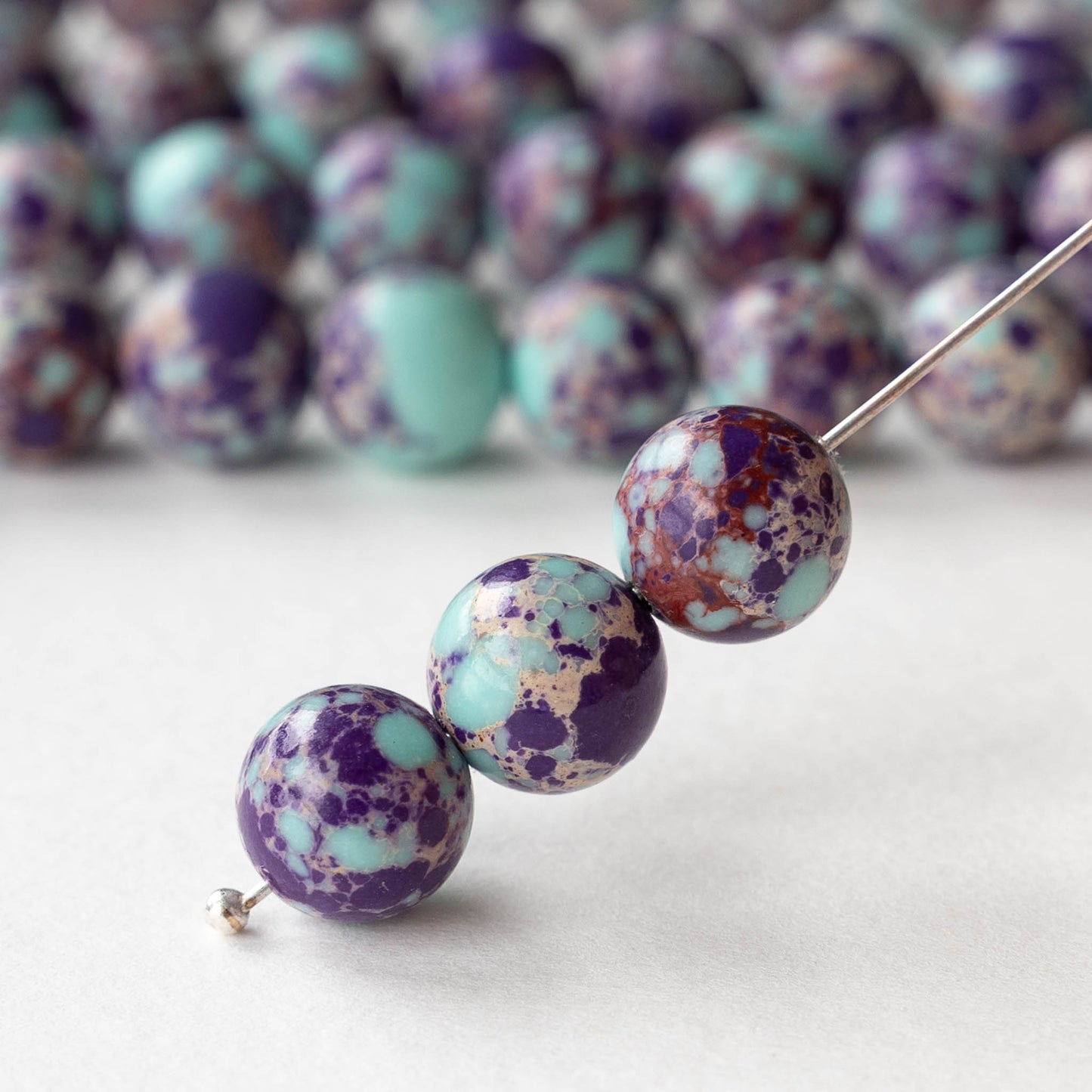 10mm Impression Jasper Round Beads - Purple and Blue - 15 inch strand ~38 beads