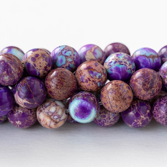 10mm Impression Jasper Round Beads - Purple and Blue Mix - 37 Beads