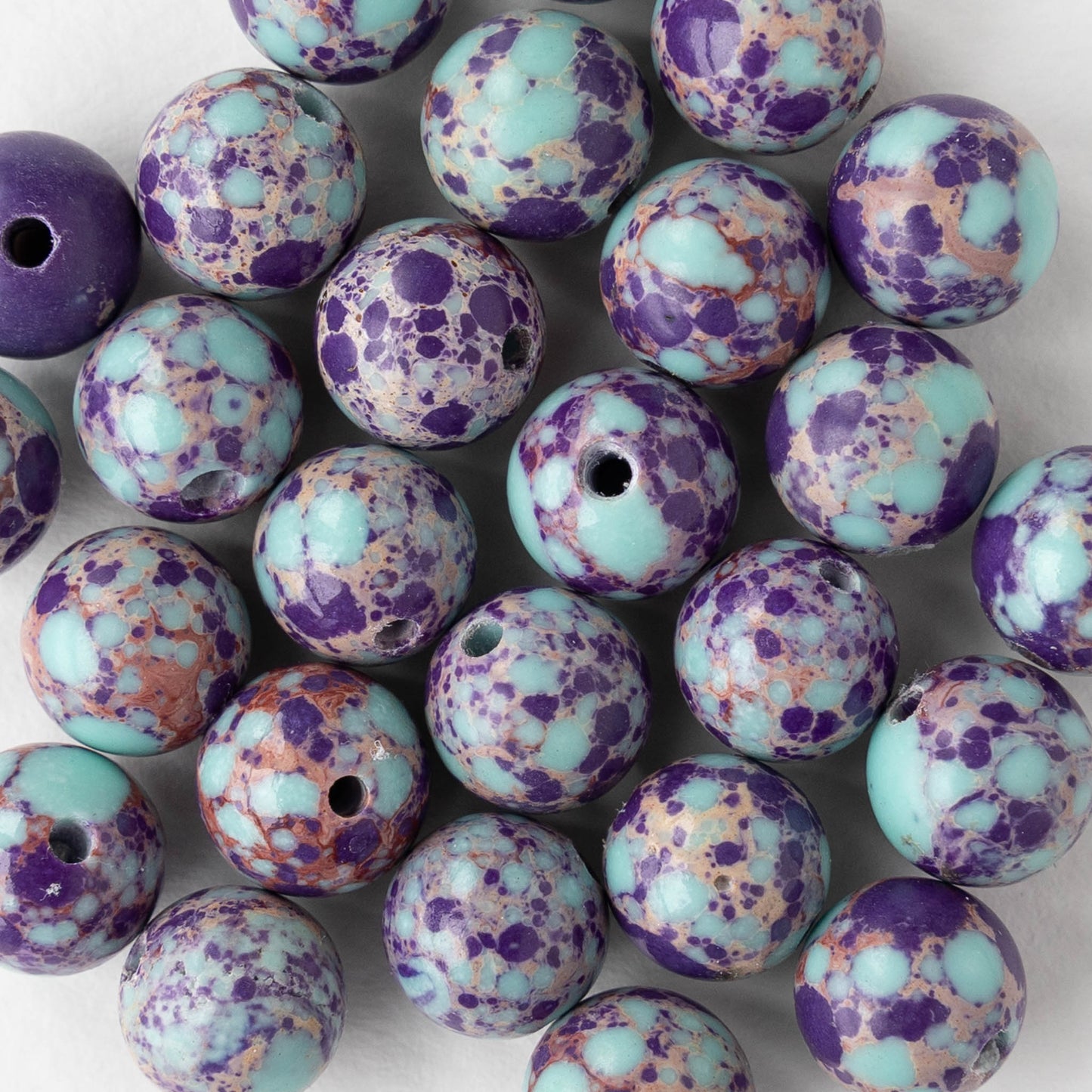 10mm Impression Jasper Round Beads - Purple and Blue - 15 inch strand ~38 beads