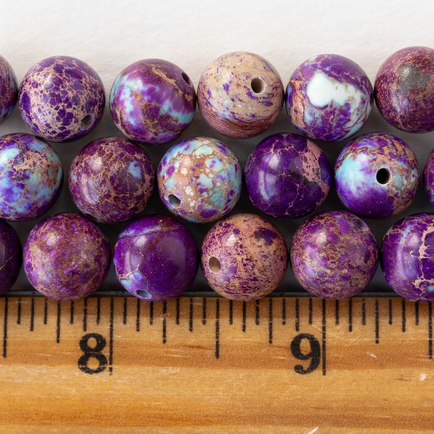 10mm Impression Jasper Round Beads - Purple and Blue Mix - 37 Beads