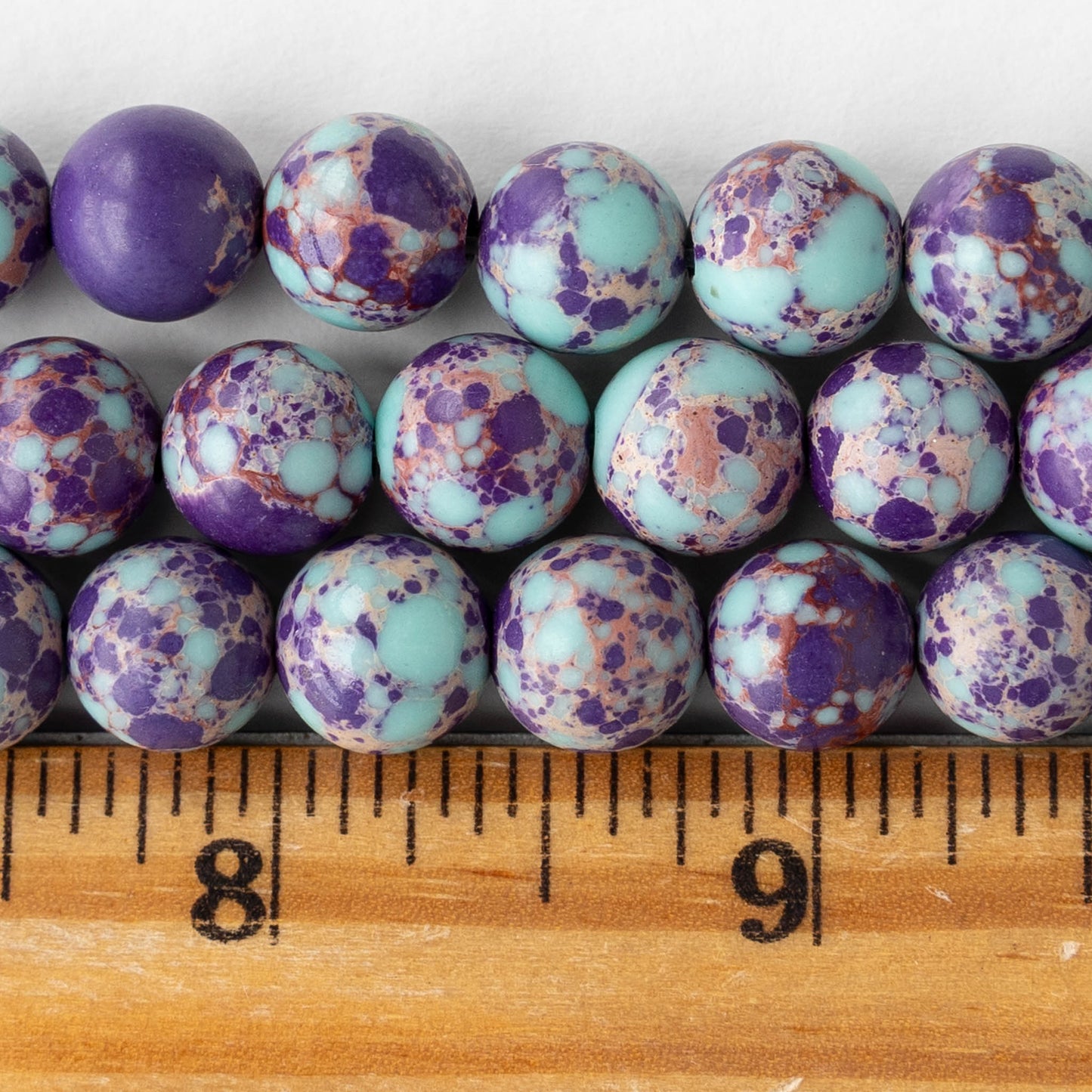 10mm Impression Jasper Round Beads - Purple and Blue - 15 inch strand ~38 beads