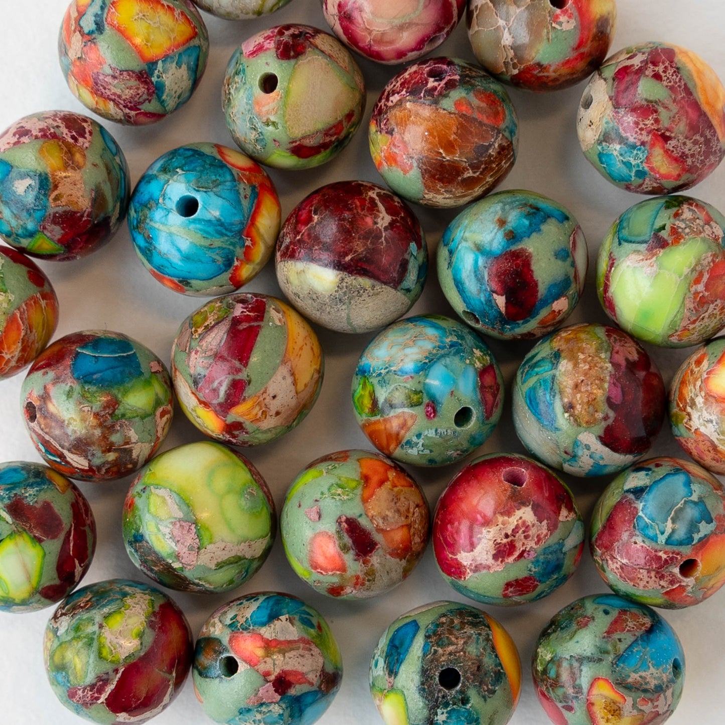 10mm Impression Jasper Round Beads - Rainbow - 15 inch strand ~37 beads