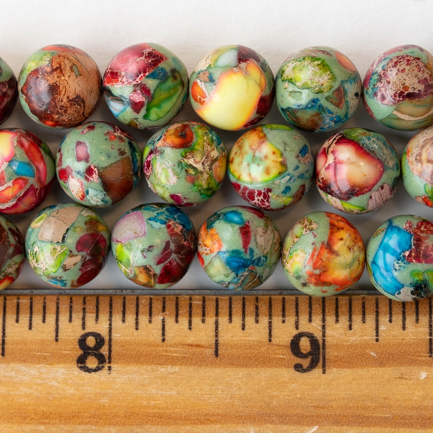 10mm Impression Jasper Round Beads - Rainbow - 15 inch strand ~37 beads