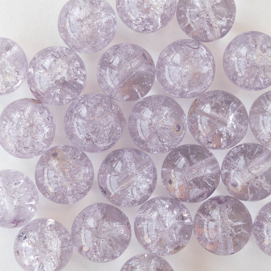 10mm Round Crackle Glass Beads - Light Amethyst - 30 beads