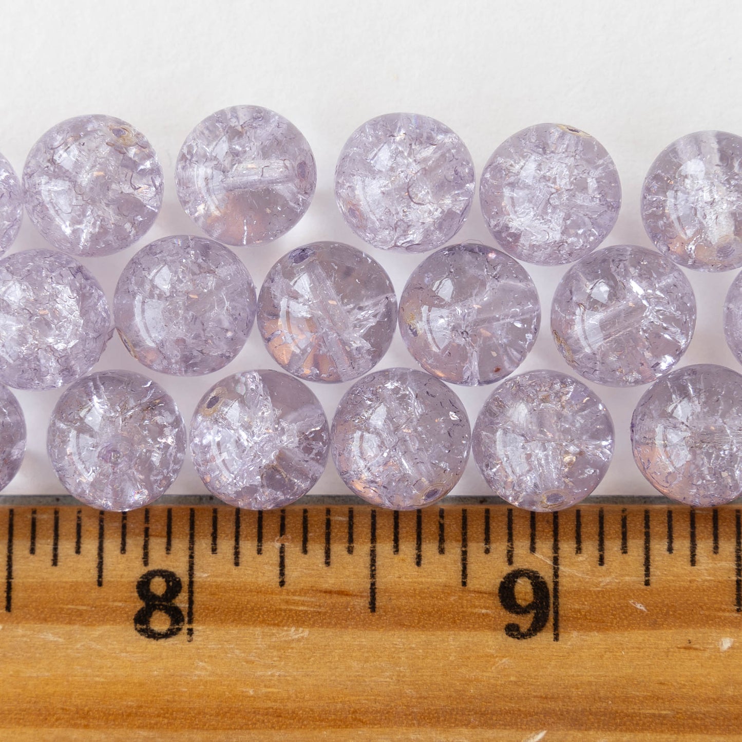 10mm Round Crackle Glass Beads - Light Amethyst - 30 beads