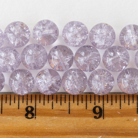 10mm Round Crackle Glass Beads - Light Amethyst - 30 beads