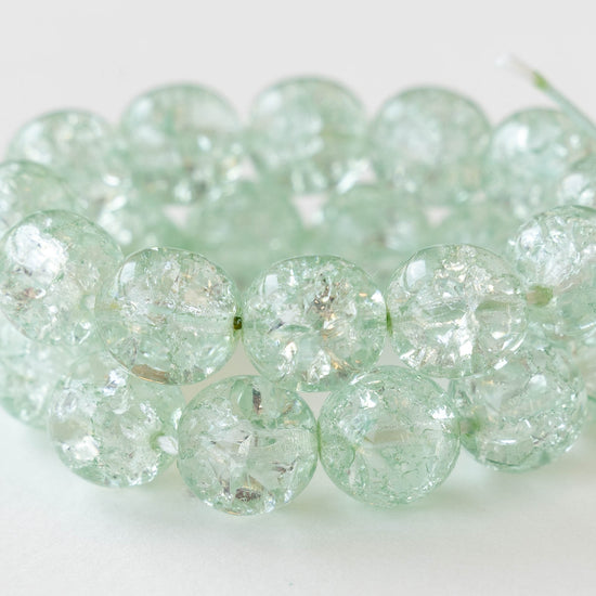 10mm Round Crackle Glass Beads - Lt. Mint Green - 12 beads