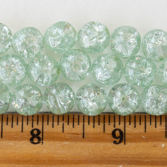 10mm Round Crackle Glass Beads - Lt. Mint Green - 12 beads