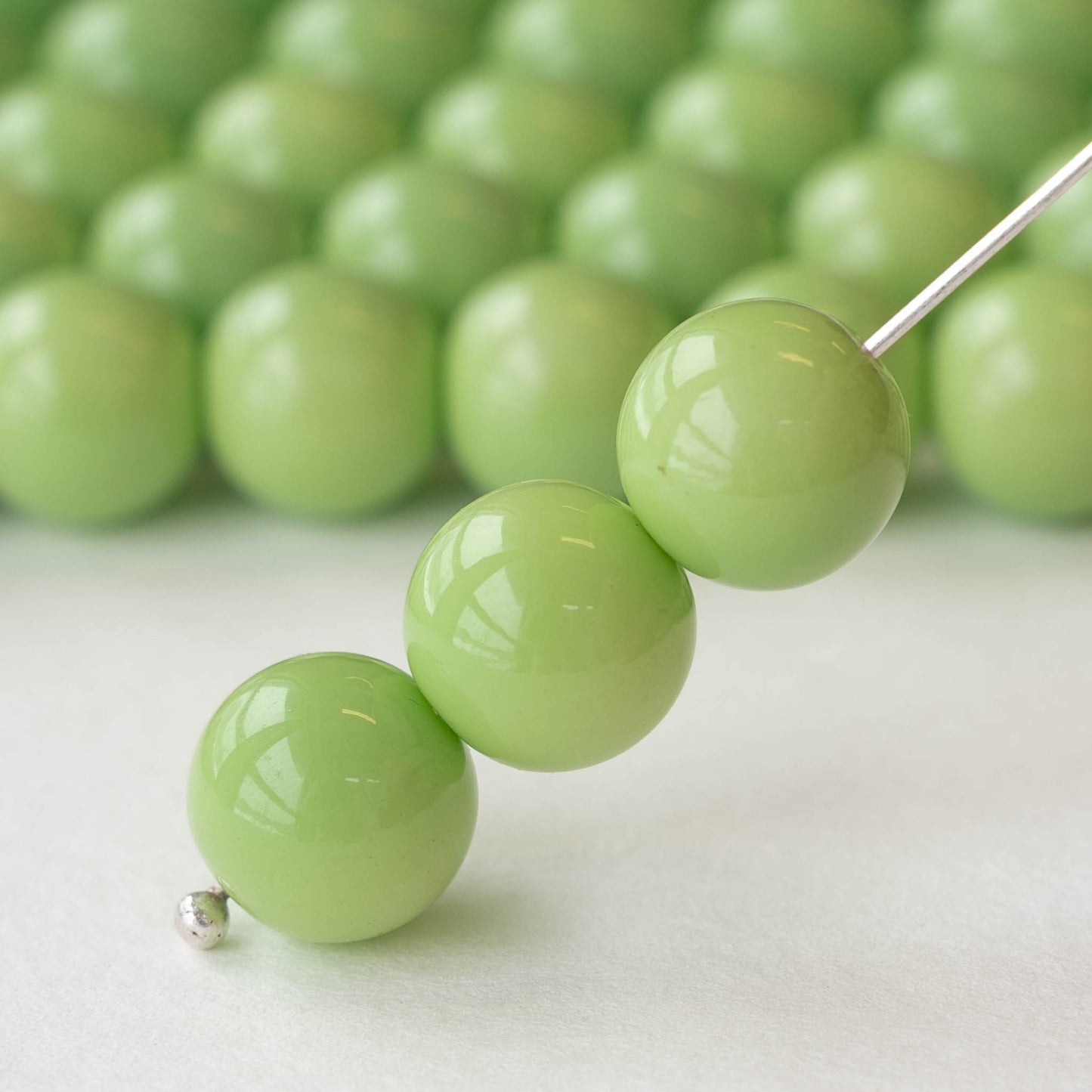 10mm Round Beads - Opaque Sage Green - 20 Beads