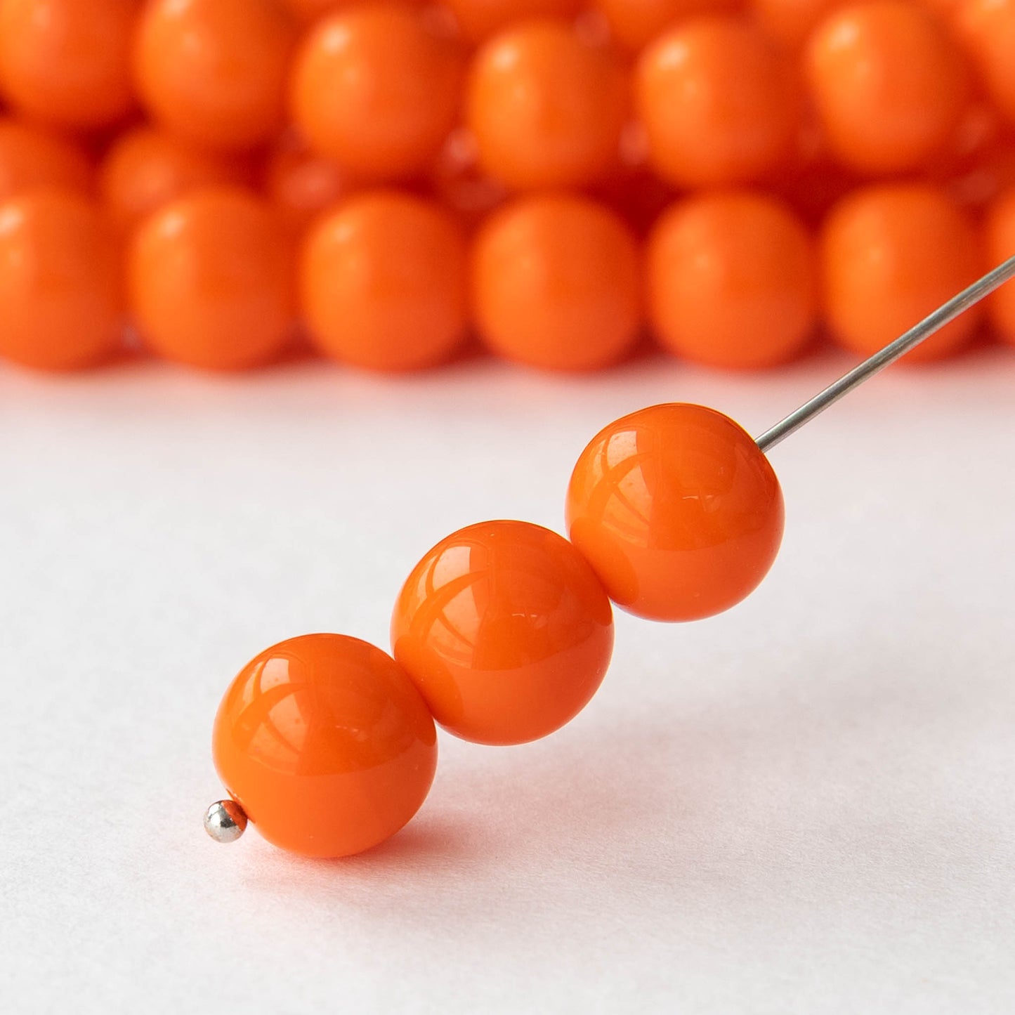 10mm Round Glass Beads - Orange - 10, 20, or 30 beads
