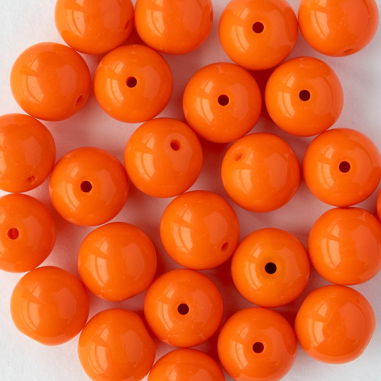 10mm Round Glass Beads - Orange - 10, 20, or 30 beads