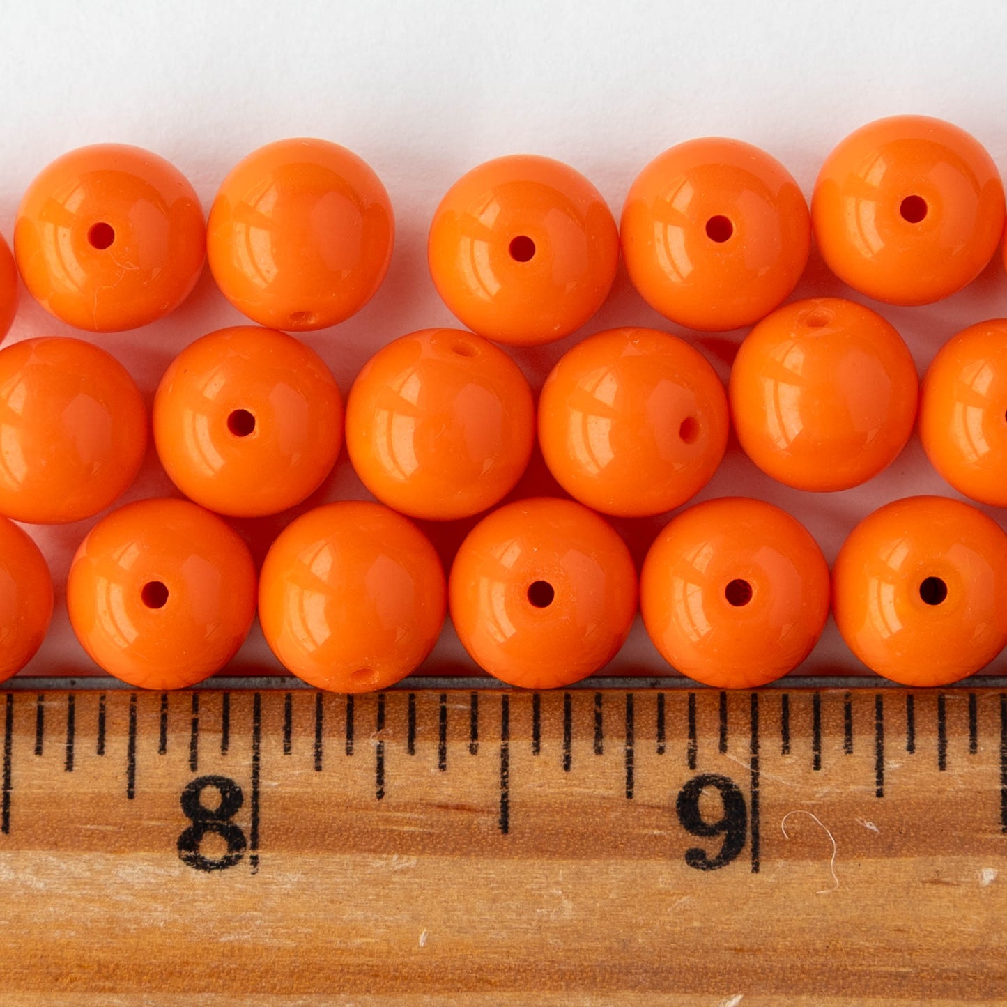 10mm Round Glass Beads - Orange - 10, 20, or 30 beads