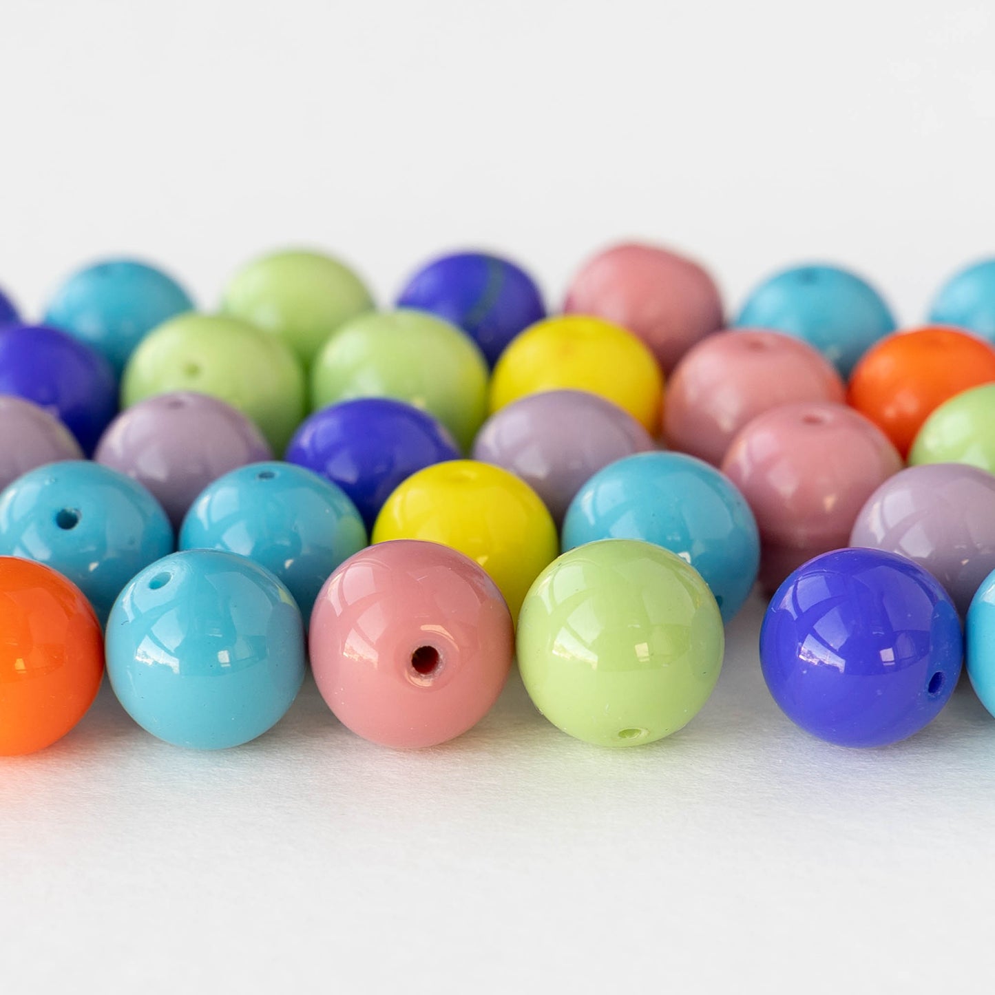 10mm Round Glass Beads - Opaque Color Mix - 60 beads