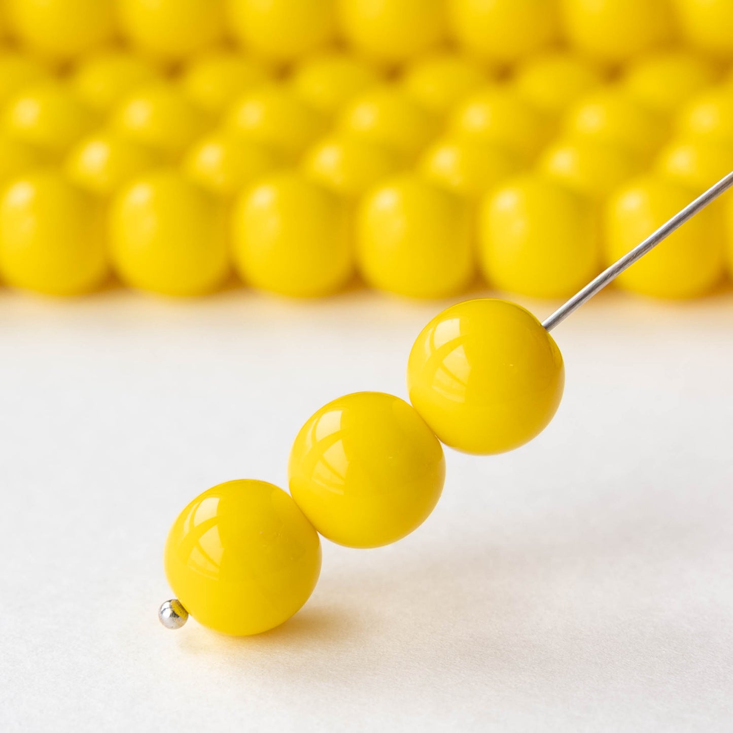 10mm Round Glass Beads - Yellow - 10, 20, or 30 beads