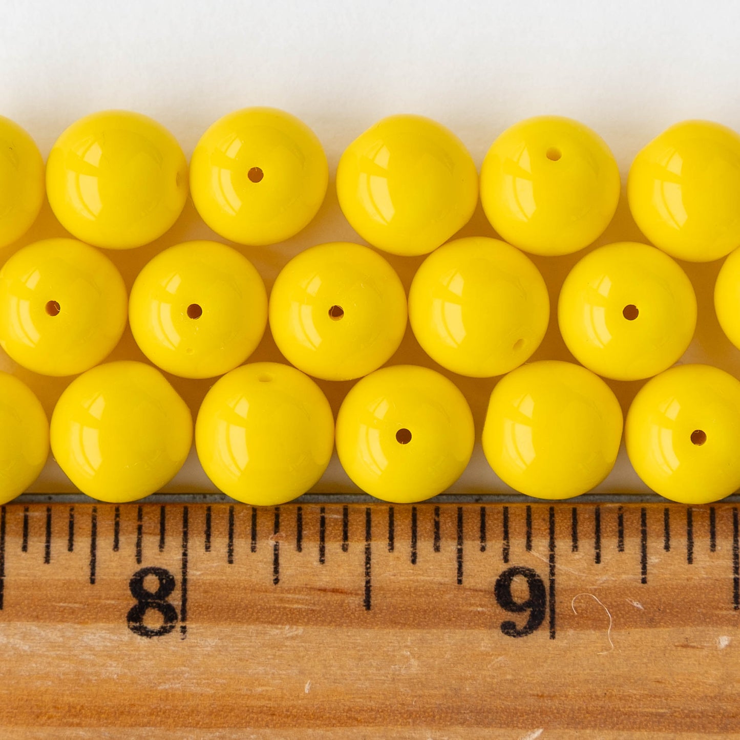10mm Round Glass Beads - Yellow - 10, 20, or 30 beads