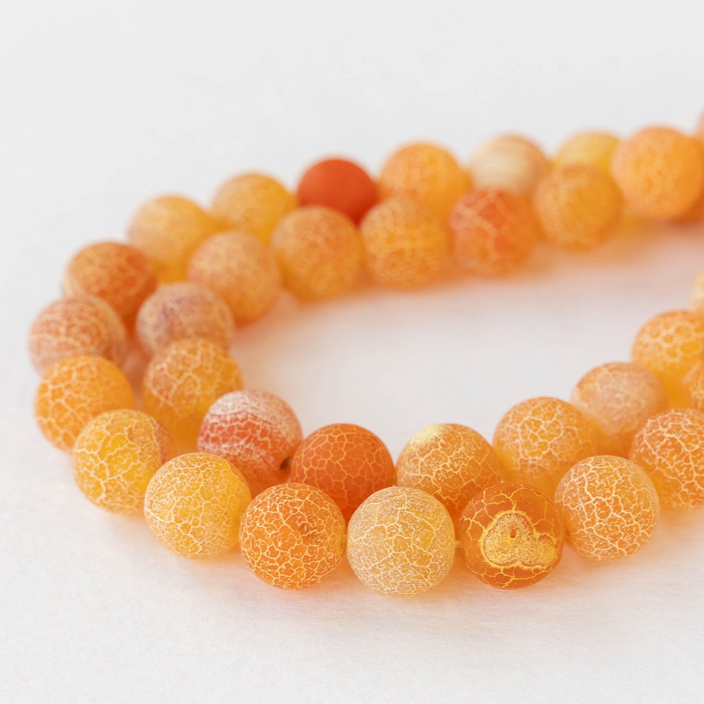 10mm Round Cracked Agate - Orange - 16 inches