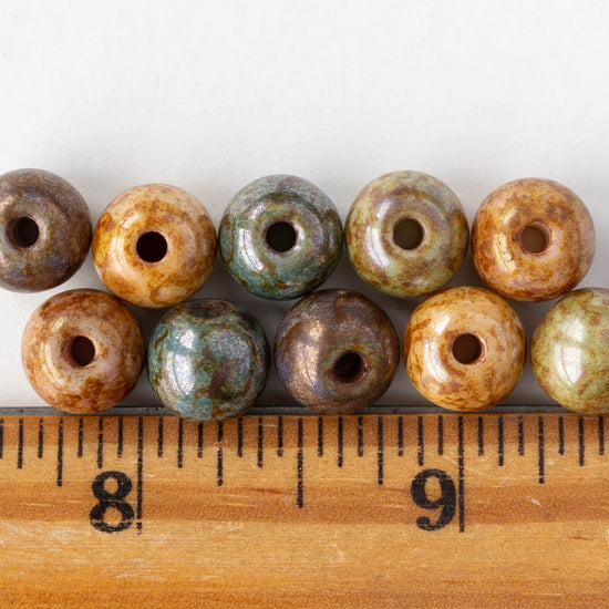 10mm Round Glass Beads - Pastel Picasso Luster Mix - 10 Beads