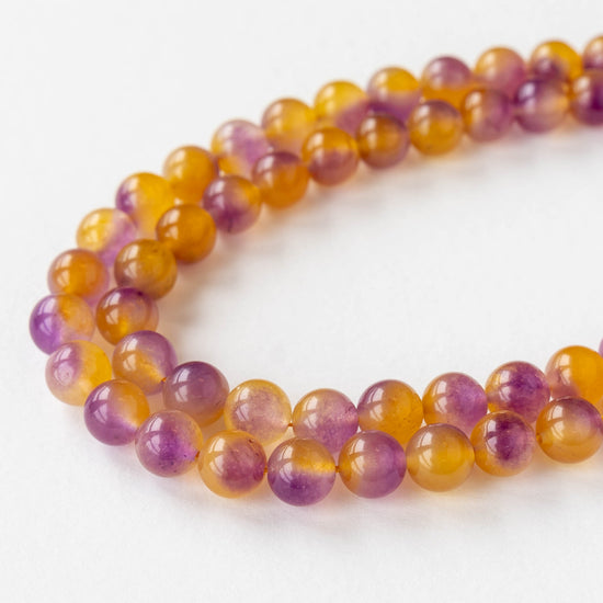 10mm Round Agate Beads - Purple and Amber - 14 inch strand - 37 beads