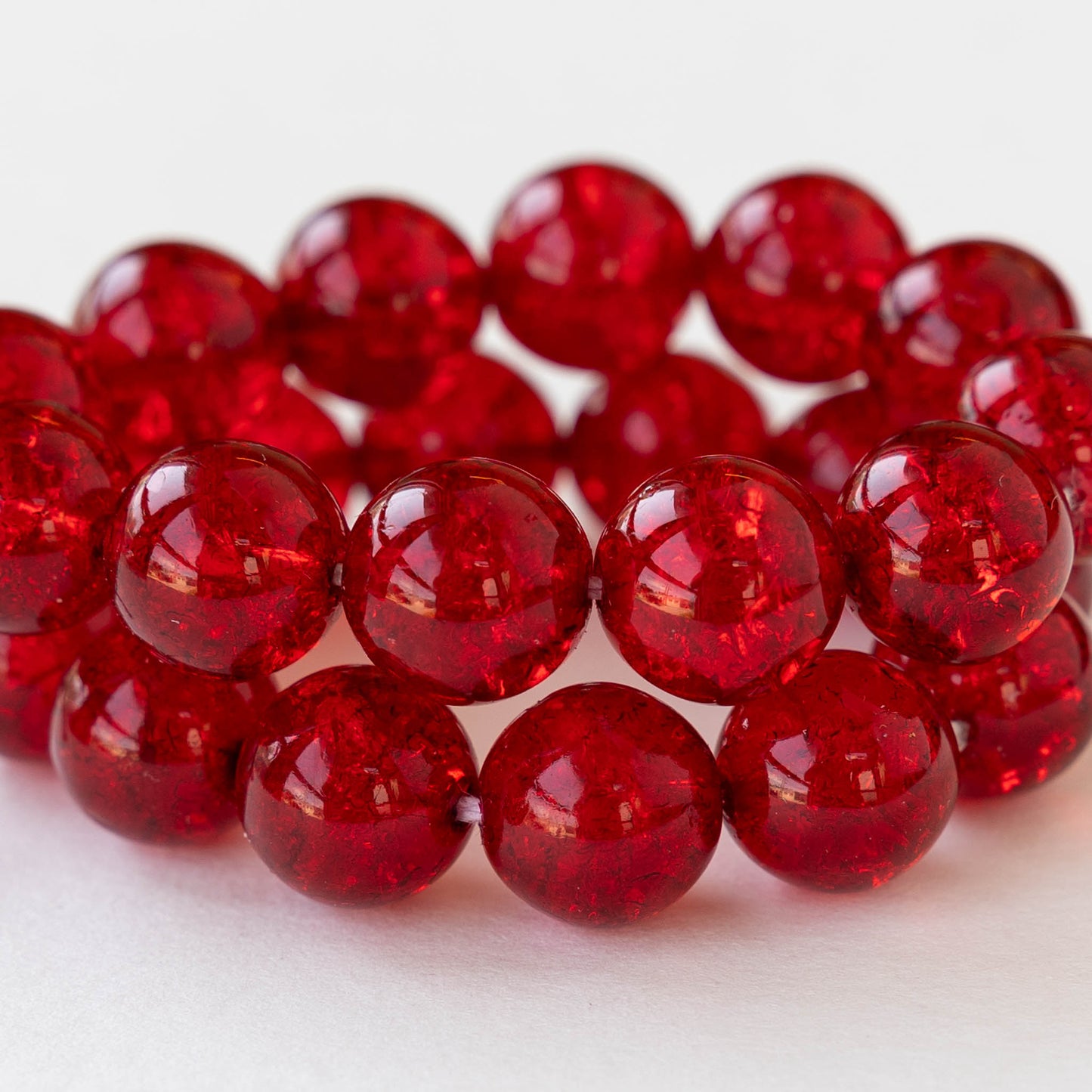 10mm Round Crackle Glass Beads - Siam Red - 12 beads