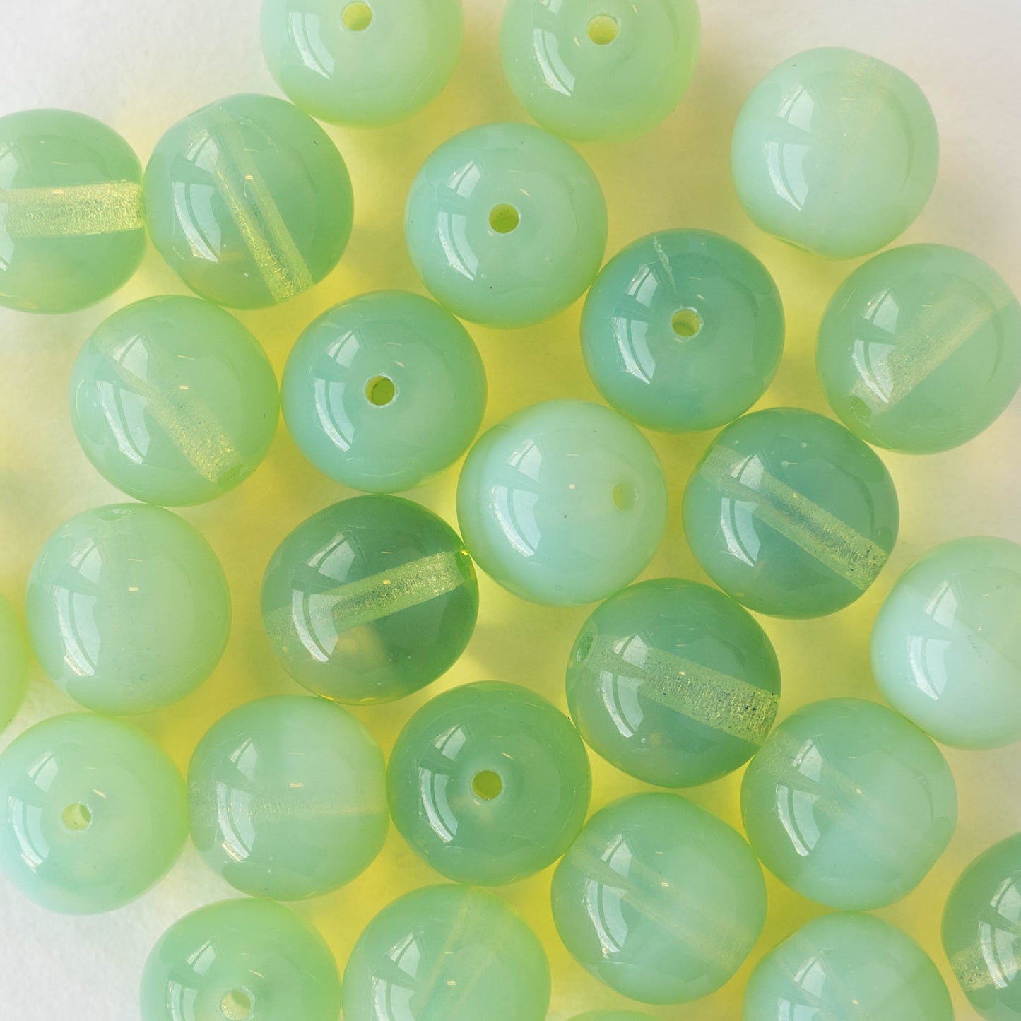 10mm Round Glass Beads - Opaline Celadon - 20 Beads