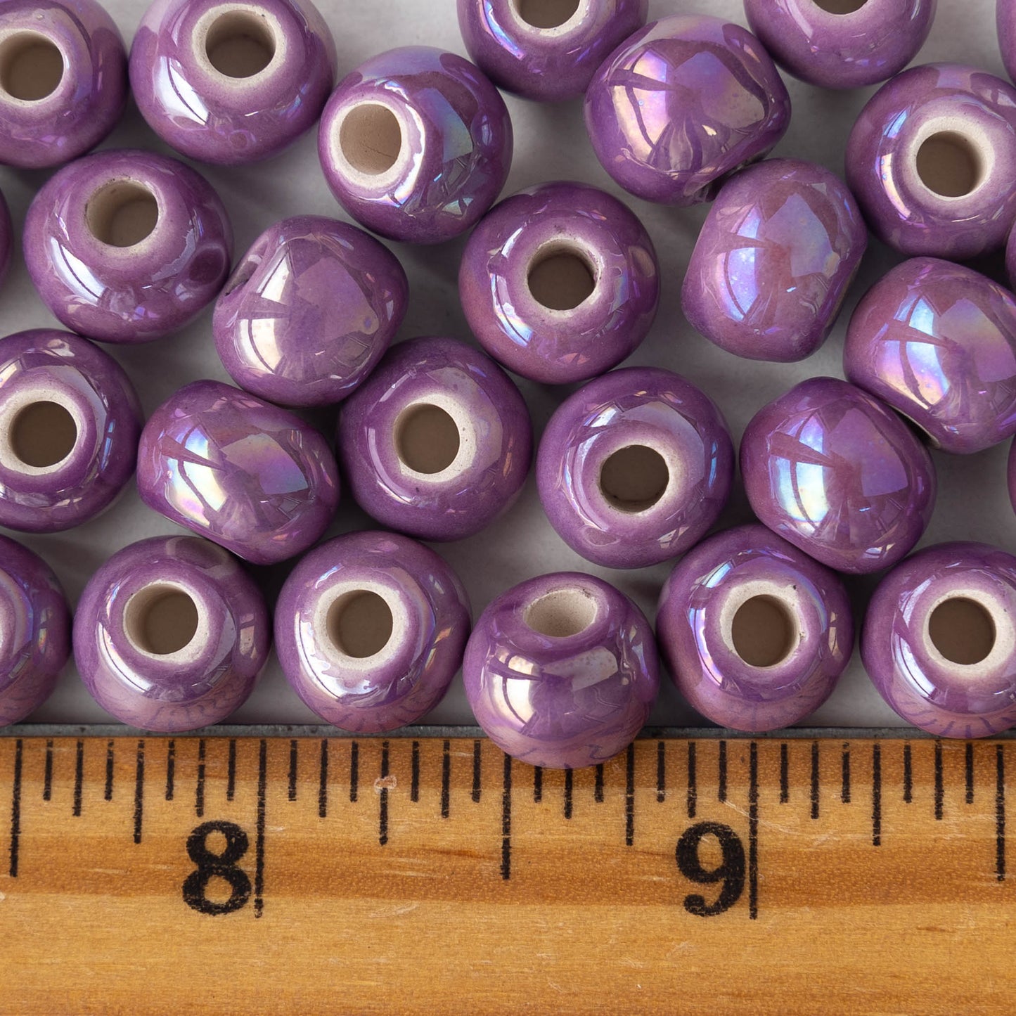 10mm Glazed Ceramic Round Beads - Iridescent Purple Passion - 6 or 18