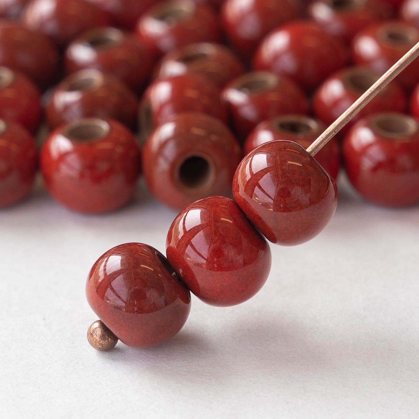 Load image into Gallery viewer, 10mm Glazed Ceramic Round Beads - Opaque Crimson Red - 6 or 18
