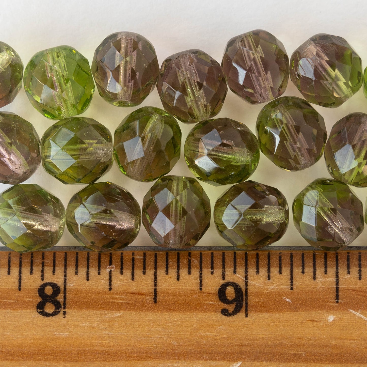 10mm Round Glass Beads - Olivine Amethyst Mix - 10 Beads