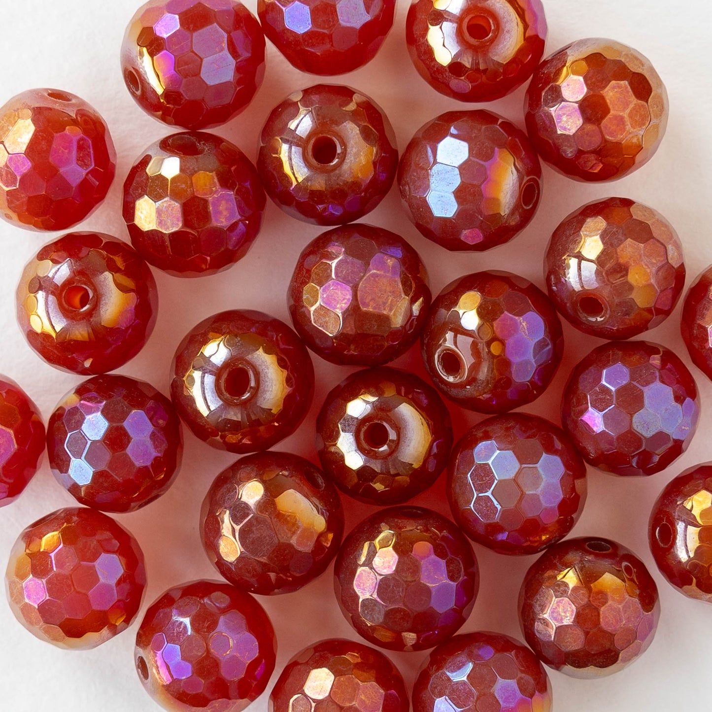 10mm Round Faceted Plated Carnelian Beads - Whole or Half Strand