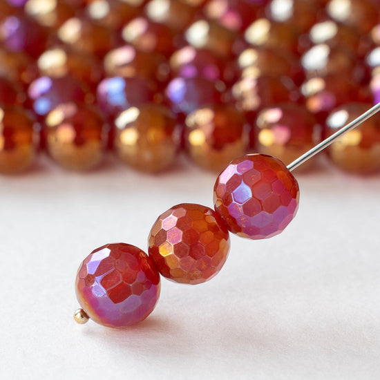 10mm Round Faceted Plated Carnelian Beads - Whole or Half Strand